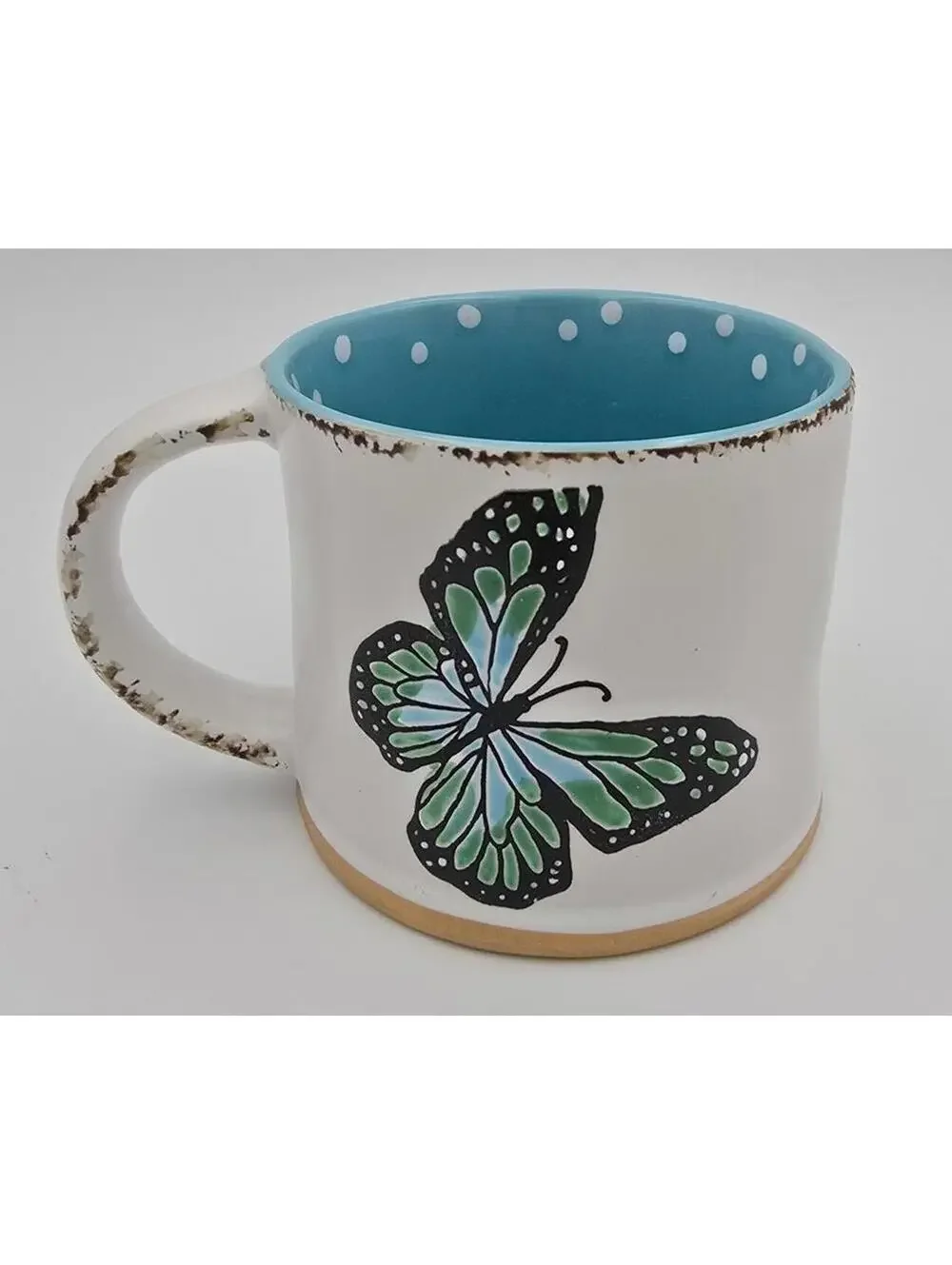 Spectrum Designz Butterfly Mug Blue Polka Dot Ceramic Coffee Tea Cup 17 oz
